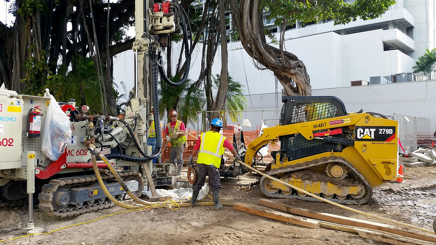 Installing micropiles at the International Marketplace