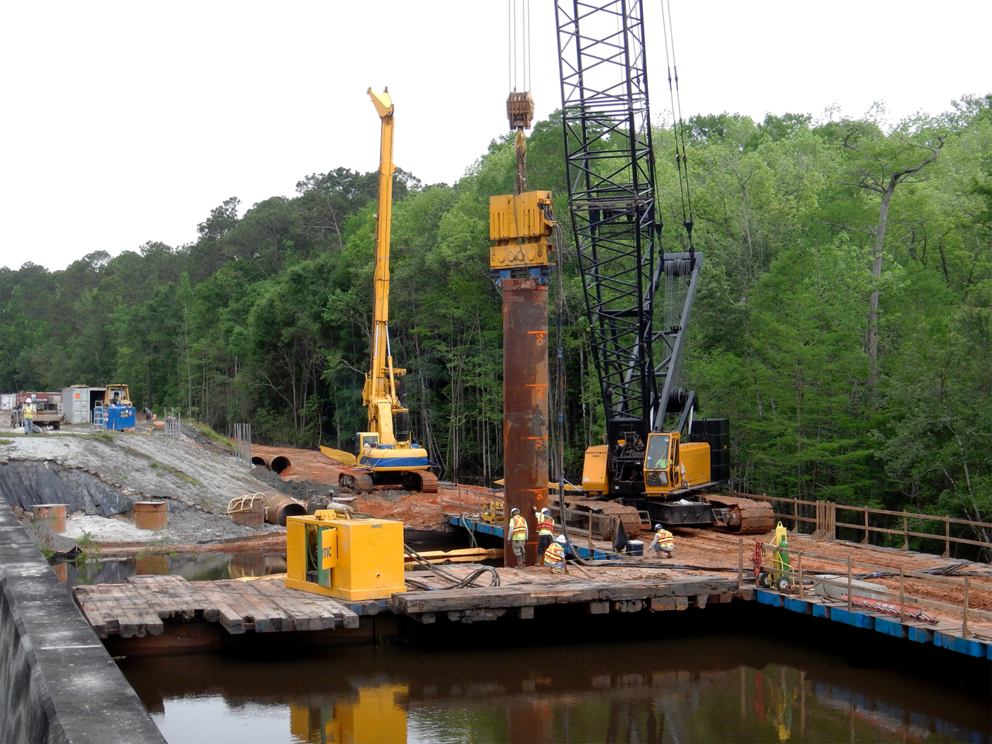 Installing a drilled shaft.