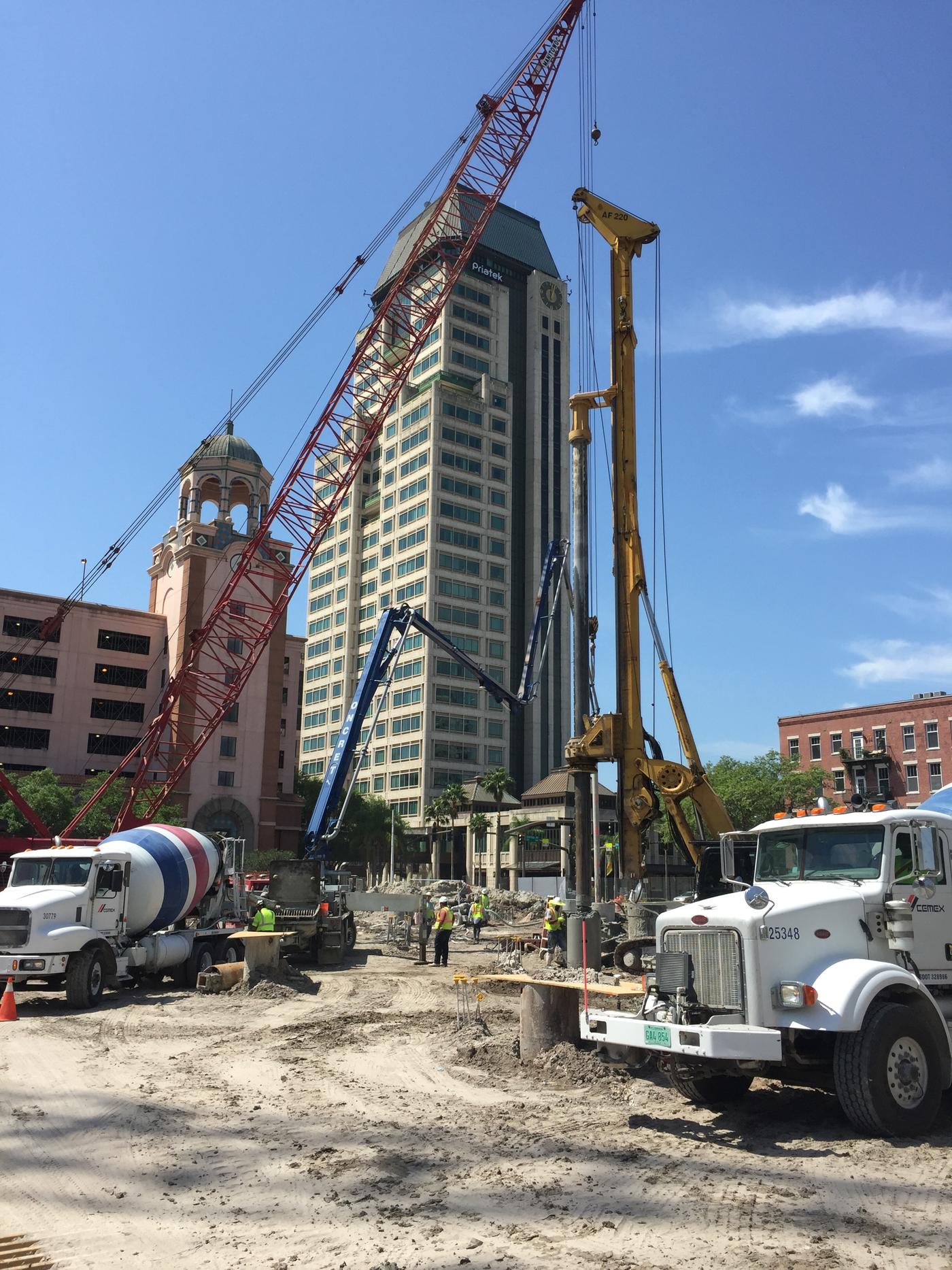 Drilled shafts being installed for the One St. Petersburg tower.