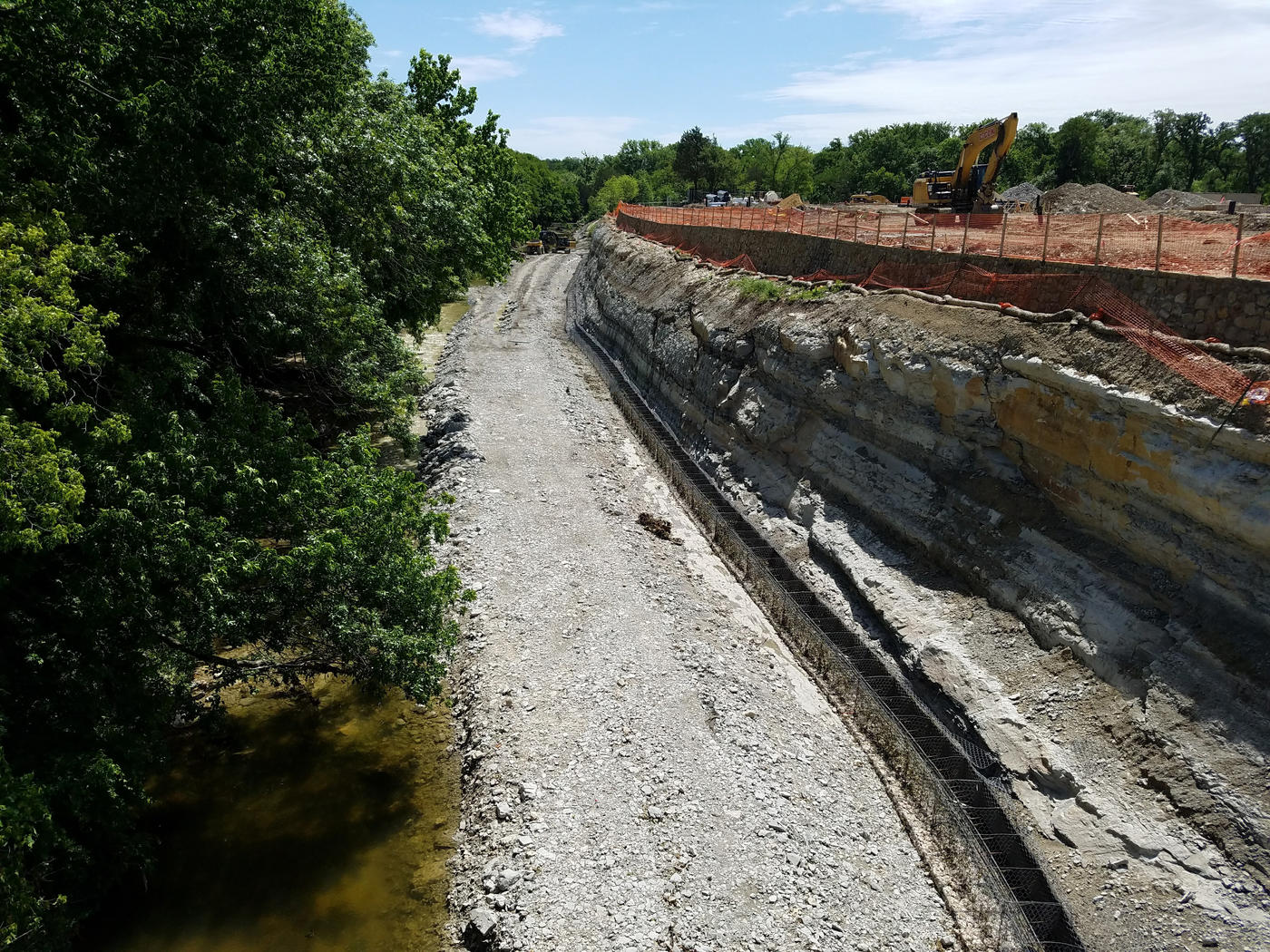 Aerial view of gabion wall.