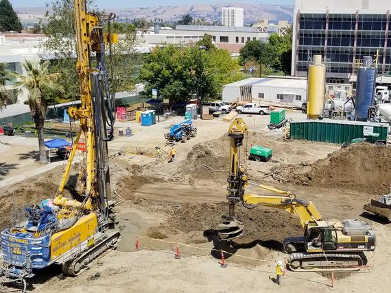 Dry soil mixing being performed at San Jose State University