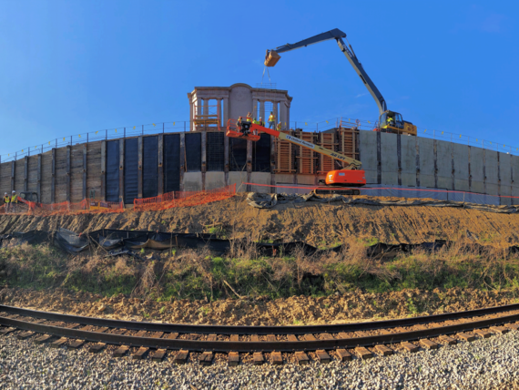 panoramic view of slope retaining wall construction