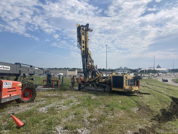 construction work on the side of a highway