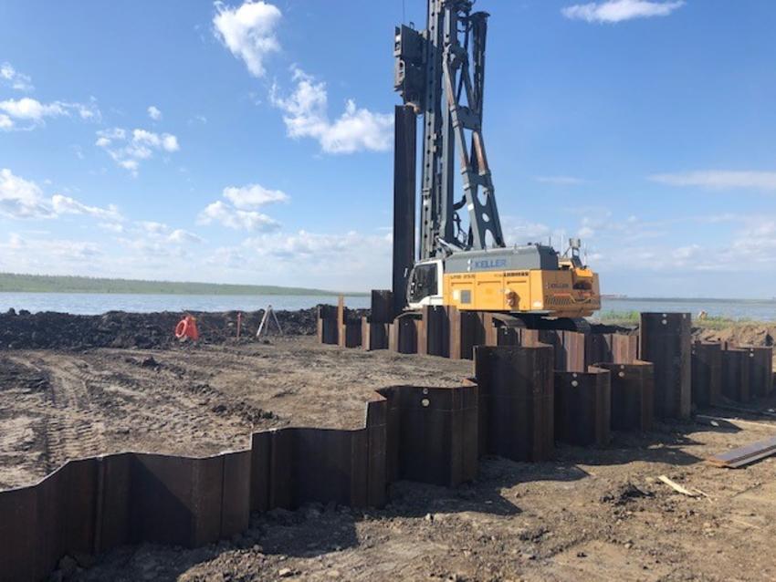 drill rig installing sheet piles