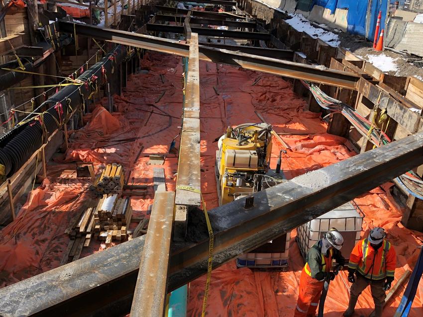 construction site with grout pump