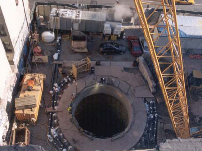 looking down at a shaft on the ground